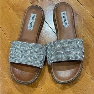 Steve Madden Glittering Silver Slide Sandals